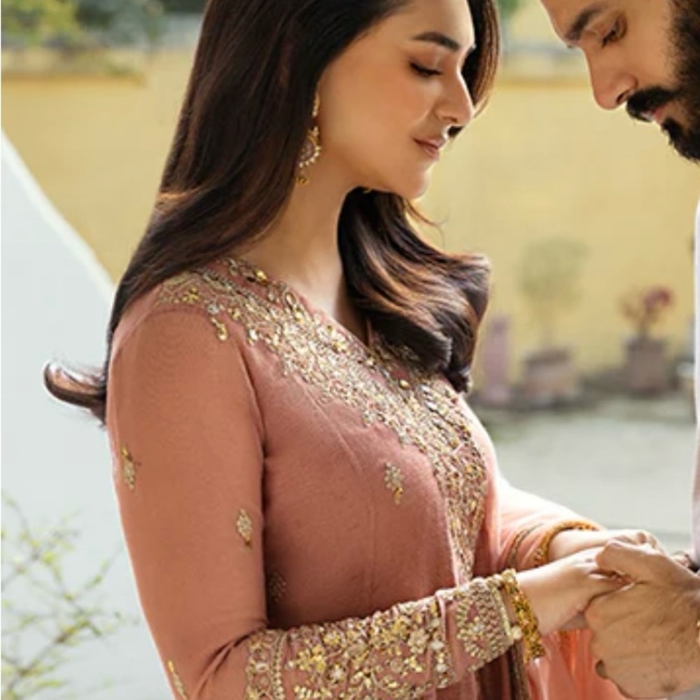 Stunning Maria B Muted Pink Embroidered Embellished Frock